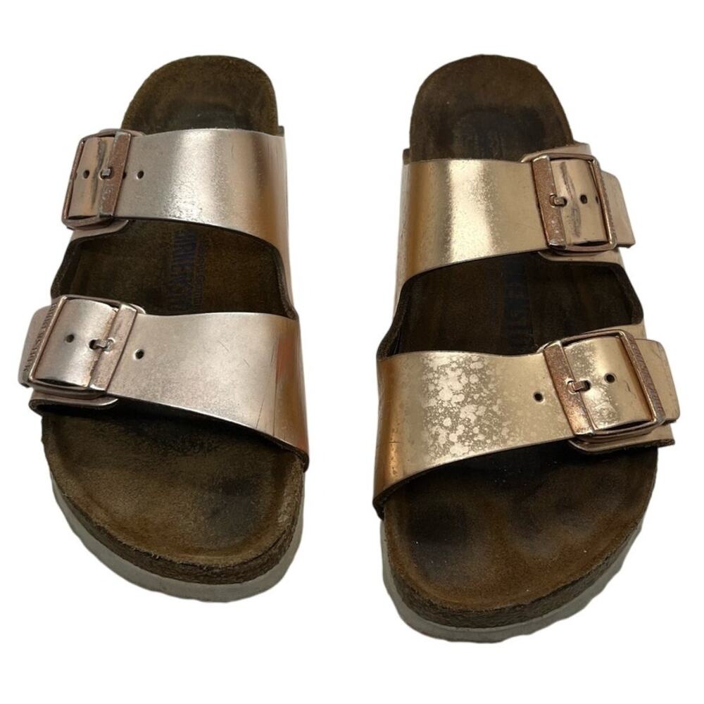 Birkenstock Arizona Soft Footbed Metallic Rose Gold Size 38